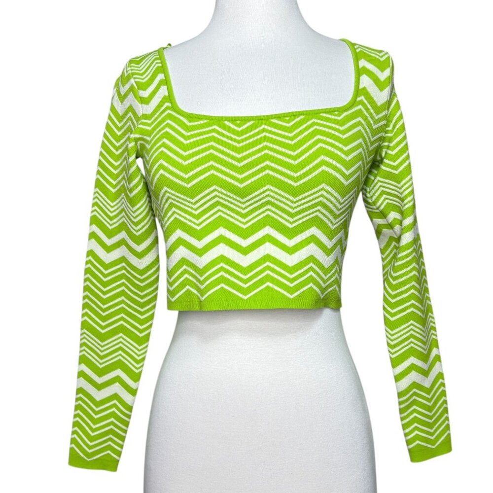 Stradivarius Lime Green Chevron Crop Top Sweater Size XS